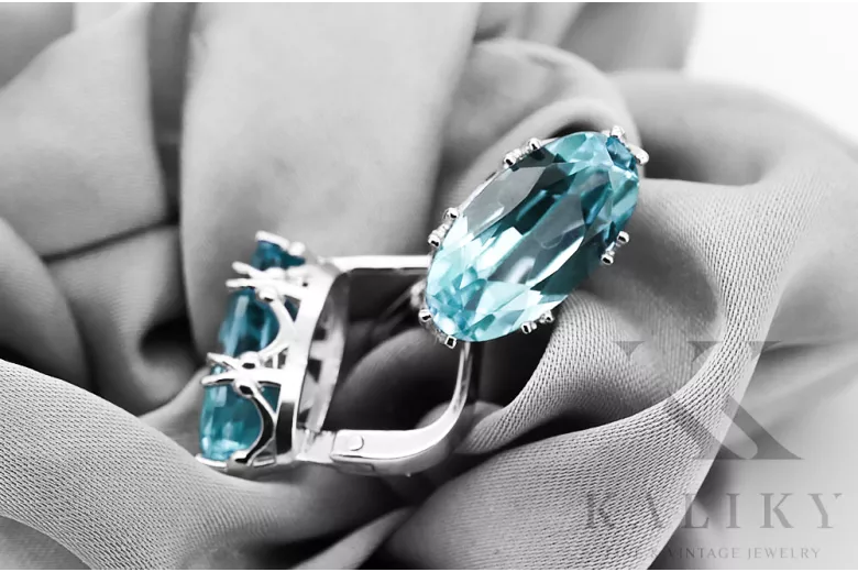 Vintage craft Earrings Aquamarine Sterling silver 925 vec021s
